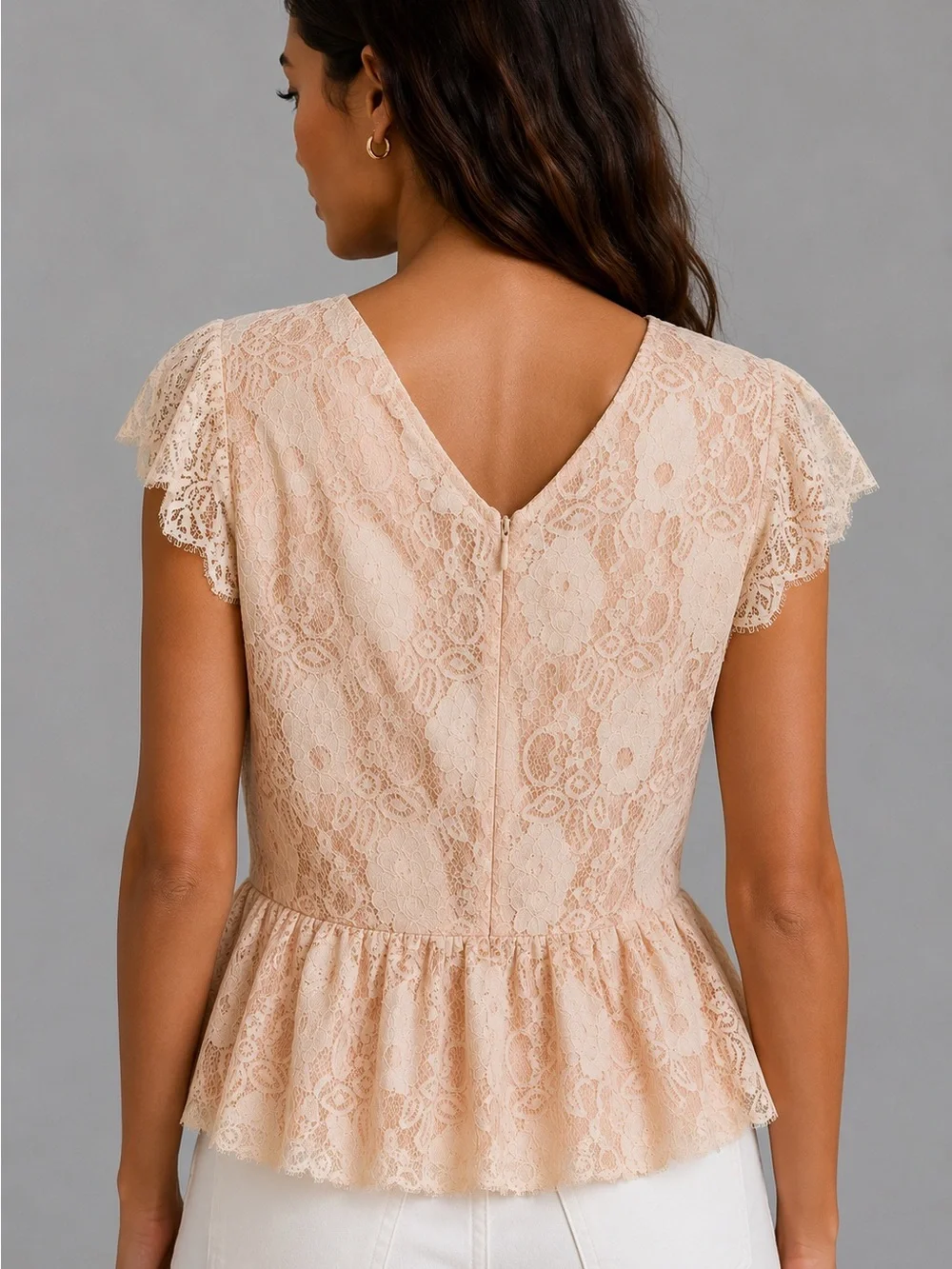 Maeve Anthropologie Lace Peplum Top Size Large Cream Floral Lace Romantic Boho - Picture 2 of 14